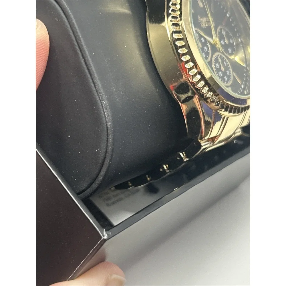 NIB American Exchange Men's Watch & Bracelet Set Gold Tone Black Face